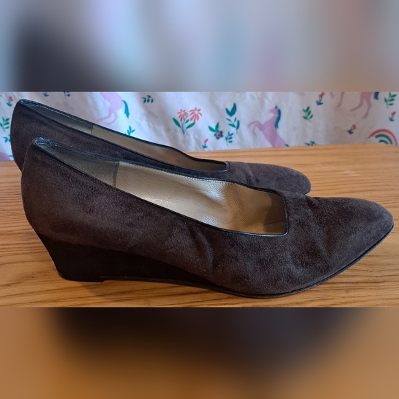Vintage Salvatore Ferragamo Brown Suede Boho Wedge Heel Shoe SZ 5.5B - Picture 1 of 9
